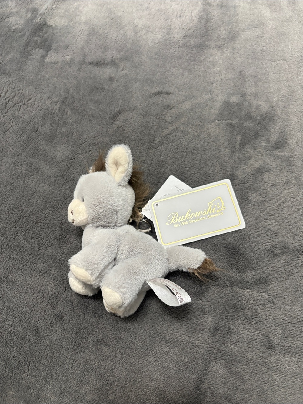 Gray Plush Donkey Keychain - Soft Mini Toy